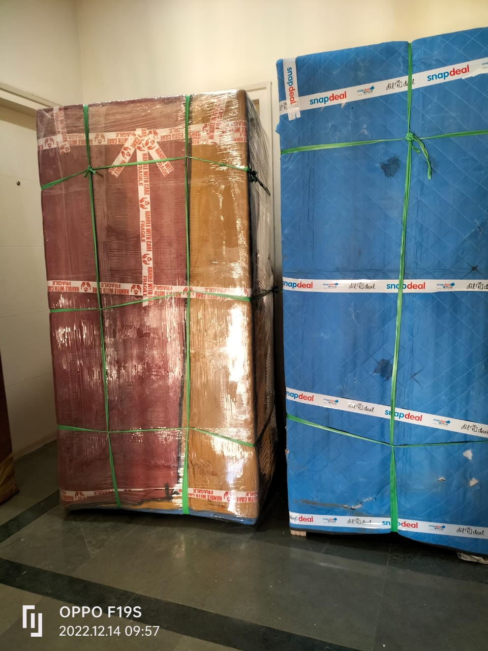 Fragile items wrapped and labeled for shifting