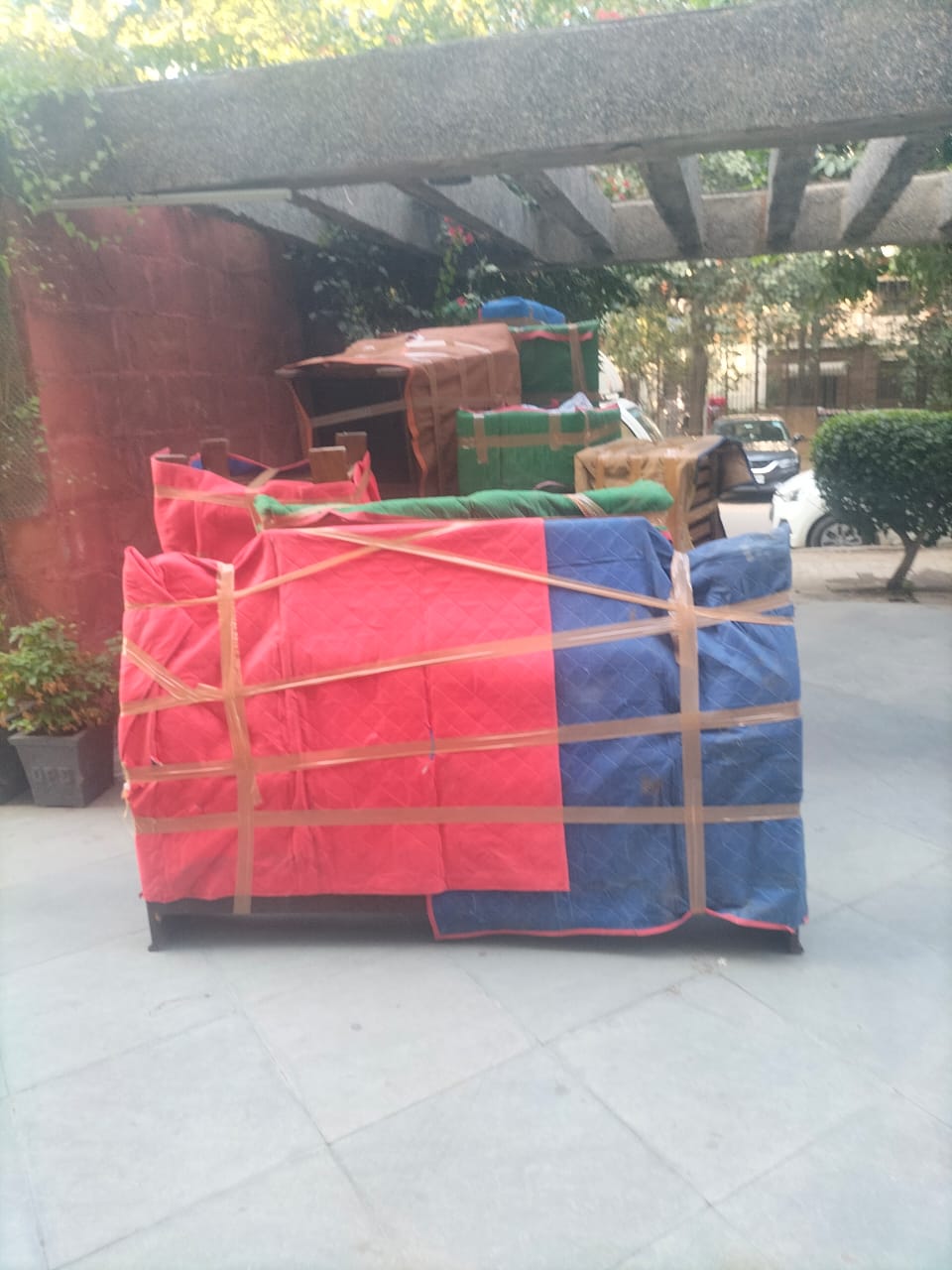 Packed furniture ready for loading